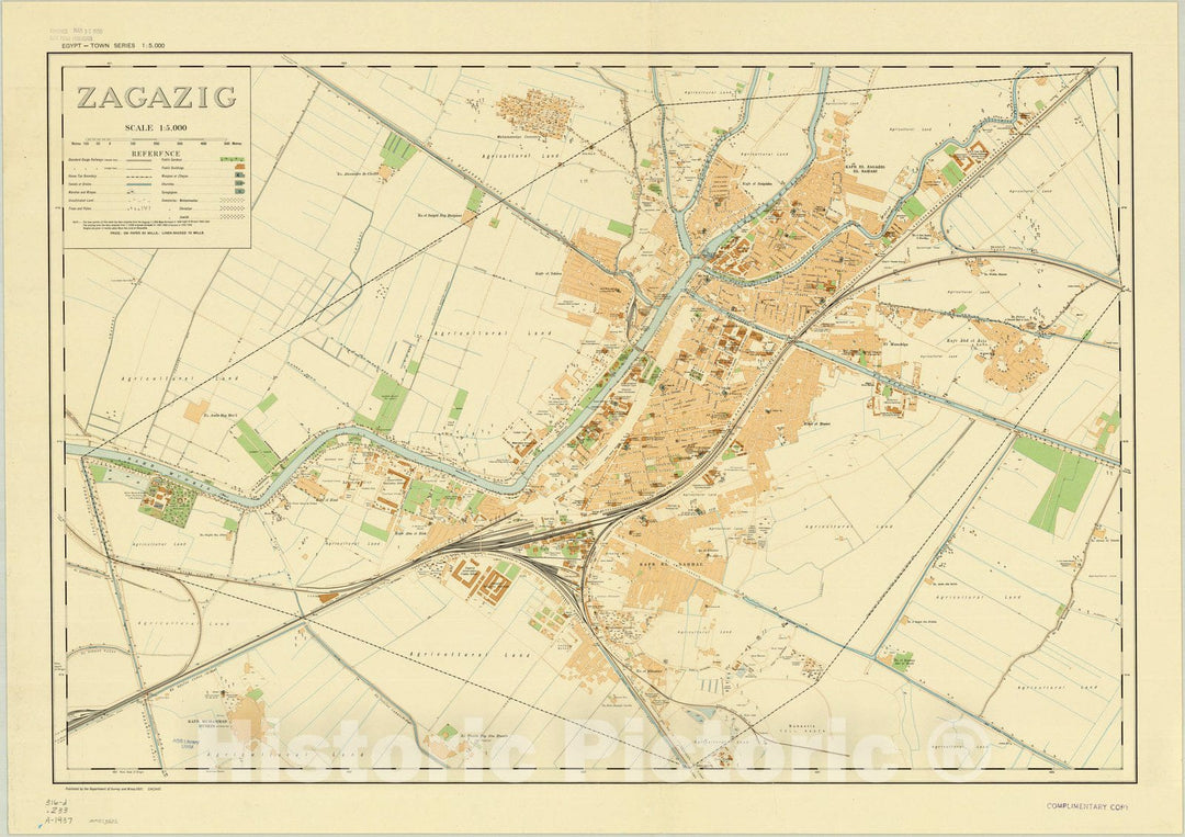 Map : Zagazig, Egypt 1937, Egypt town series. Zagazig, Antique Vintage Reproduction