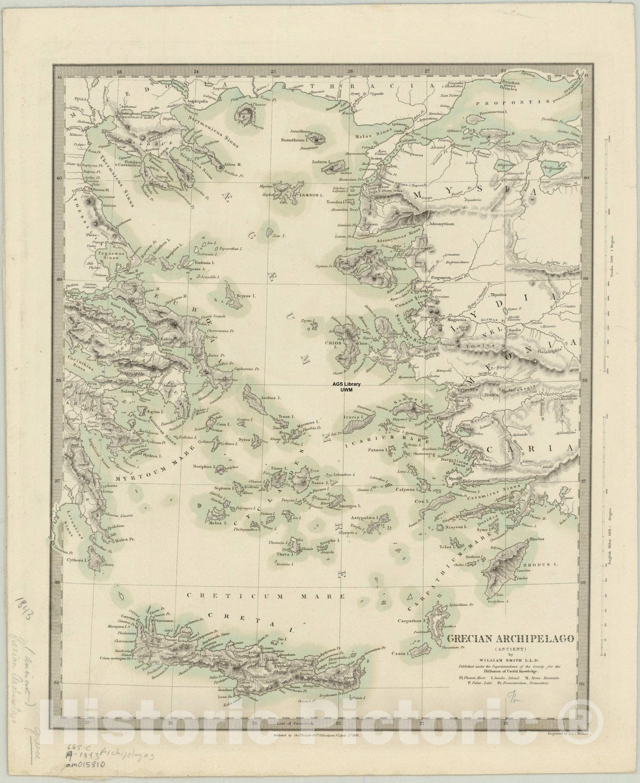 Map : Aegean Sea Region, Greece and Turkey 1843, Grecian Archipelago (ancient) , Antique Vintage Reproduction