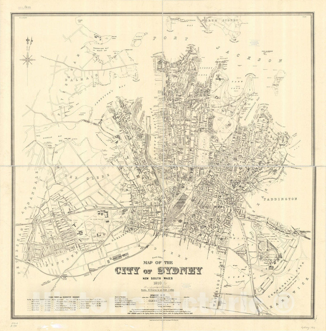 Map : Sydney (Australia) 1910 2, Map of the city of Sydney, New South Wales , Antique Vintage Reproduction