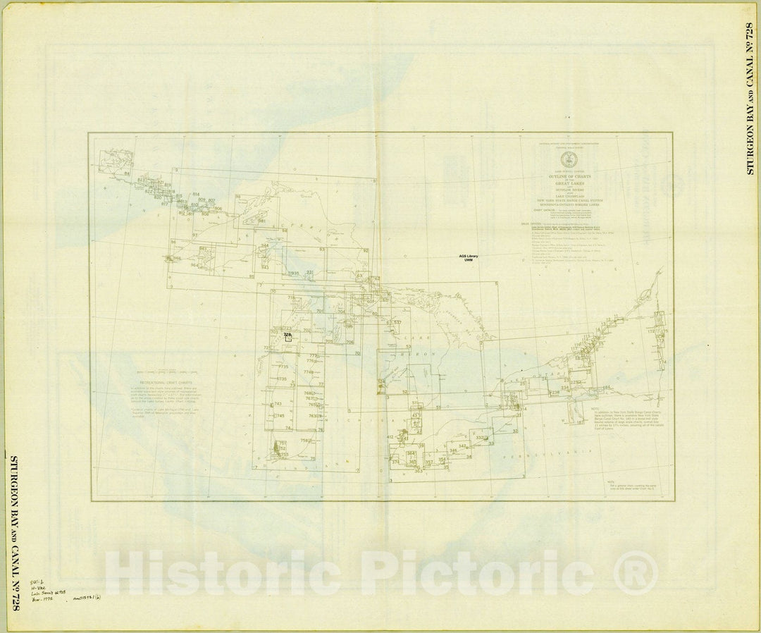 Map : Sturgeon Bay, Wisconsin 1972 2, Sturgeon Bay and canal, Lake Michigan : chart no. 728 , Antique Vintage Reproduction