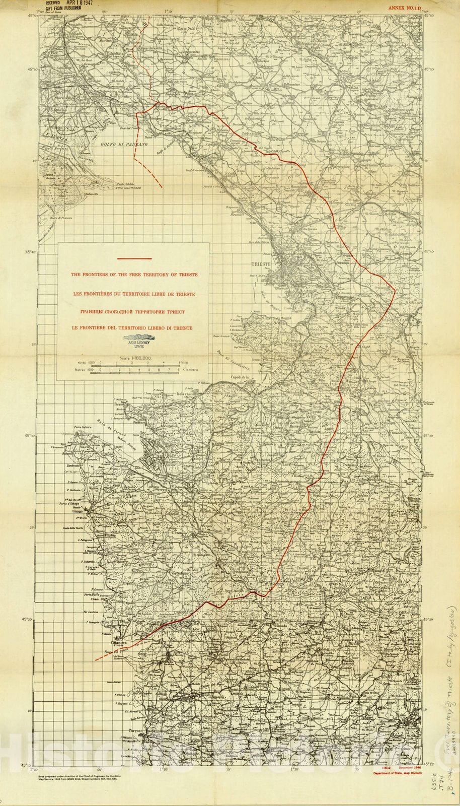 Map : Trieste, Italy 1946, Antique Vintage Reproduction