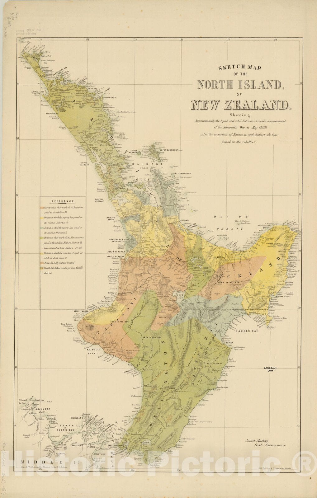 Map : New Zealand North Island 1869, Antique Vintage Reproduction