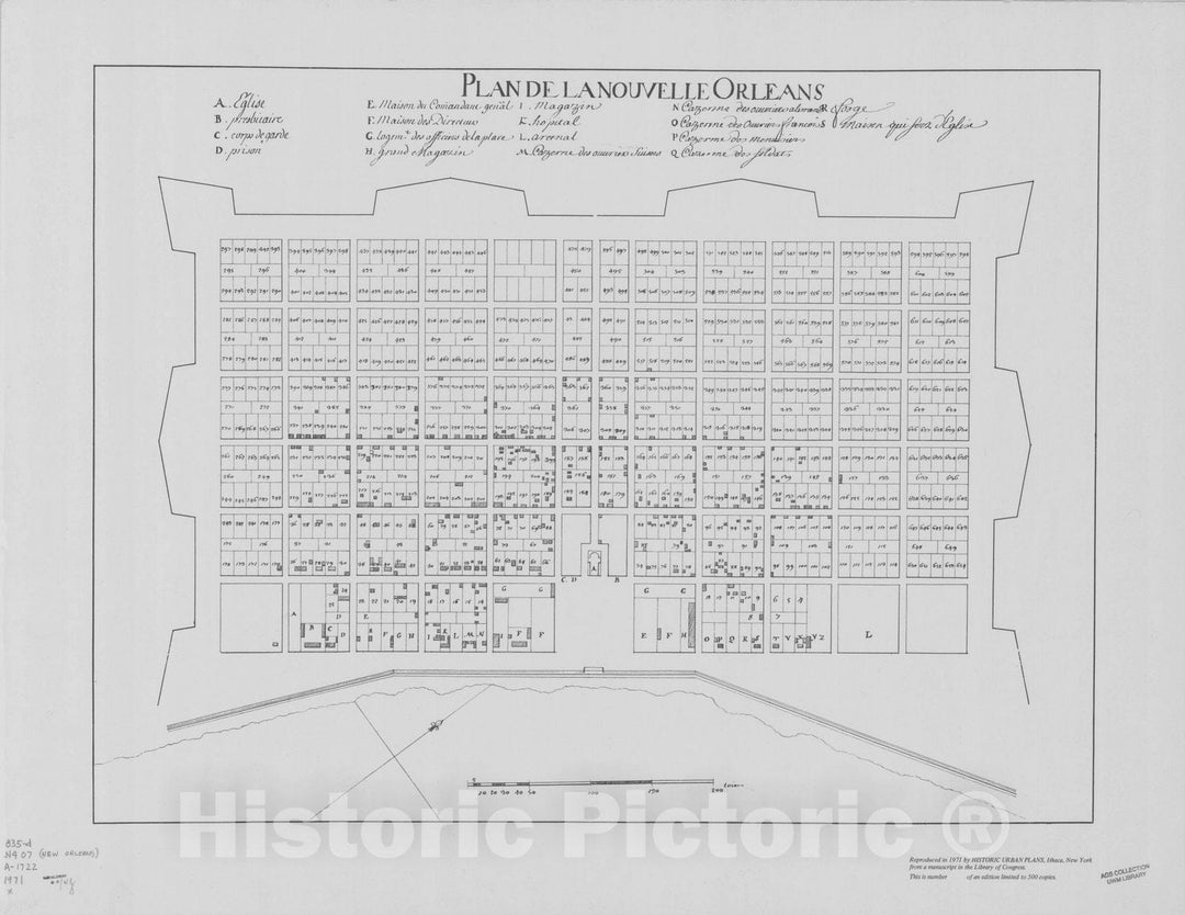 Map : New Orleans (Louisiana) 1722, Plan de la Nouvelle Orleans., Antique Vintage Reproduction