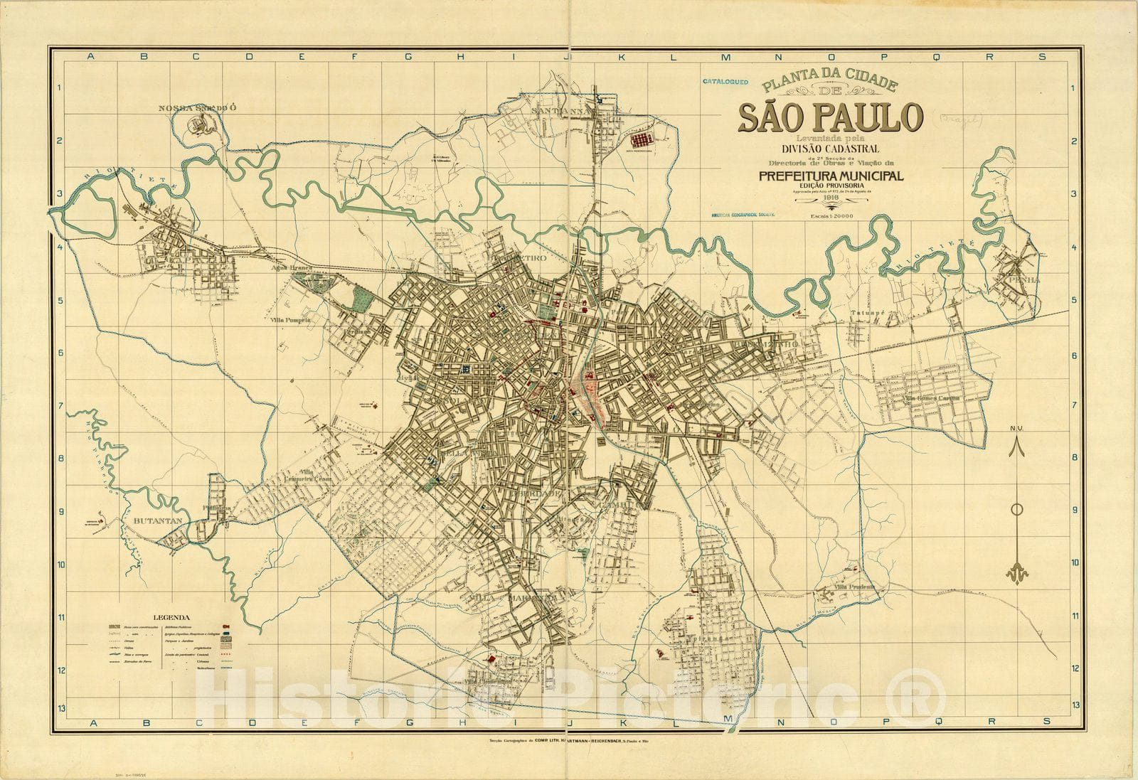 Map : Sa?o Paulo, Brazil 1916, Planta da Cidade de Sa?o Paulo , Antique Vintage Reproduction