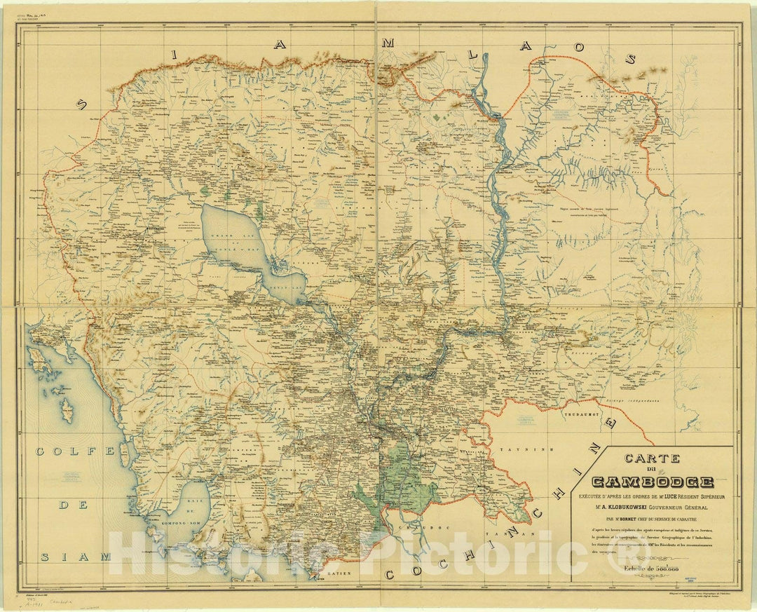 Map : Cambodia 1911, Carte du Cambodge , Antique Vintage Reproduction