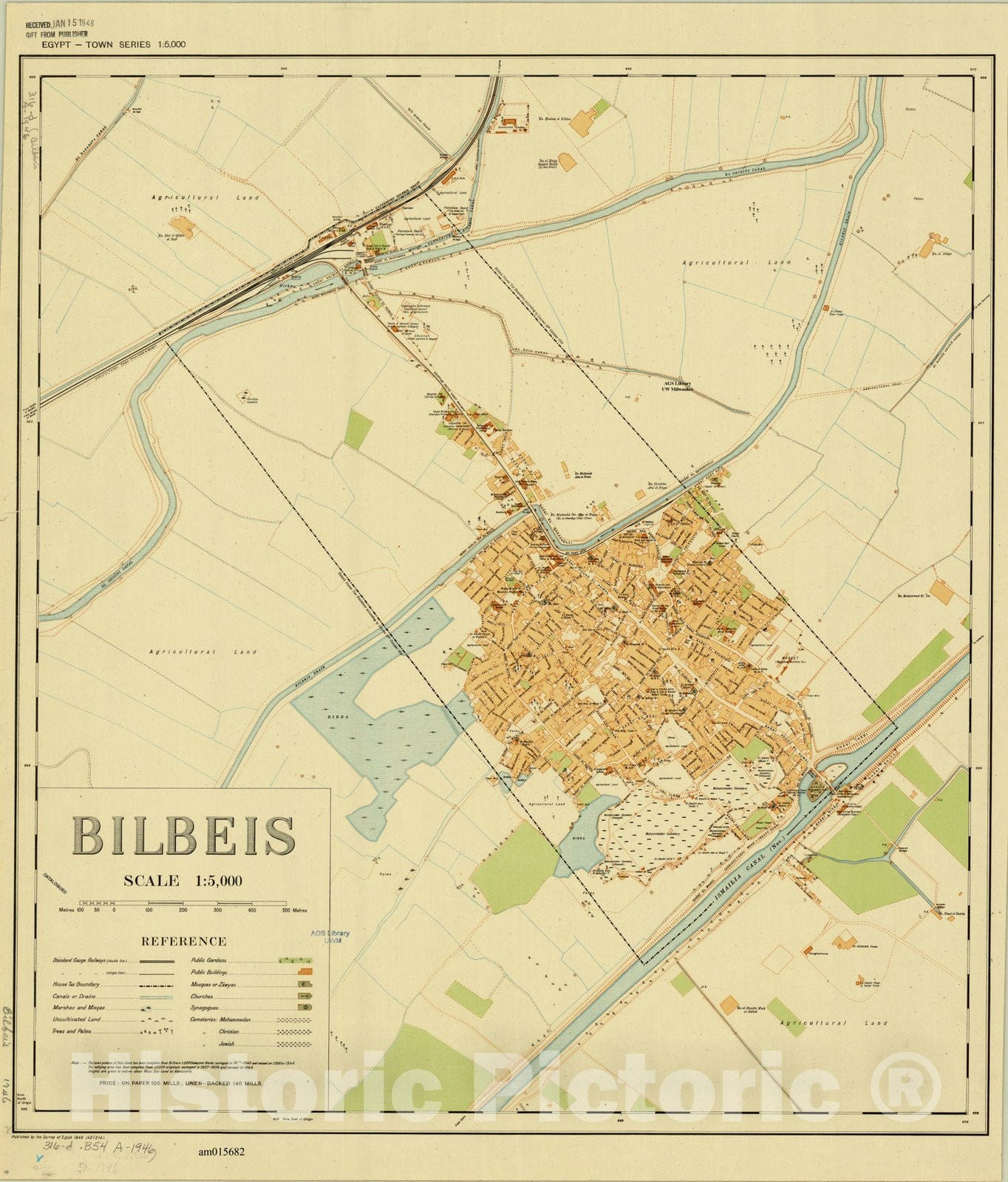 Map : Bilbays, Egypt 1946, Egypt town series 1:5,000 : Bilbeis, Antique Vintage Reproduction