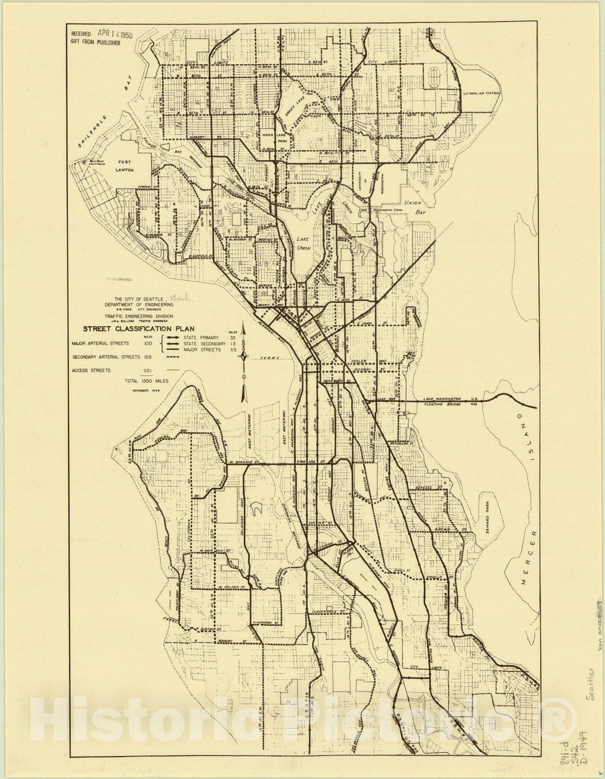 Map : Seattle, Washington 1949, Street classification plan , Antique Vintage Reproduction