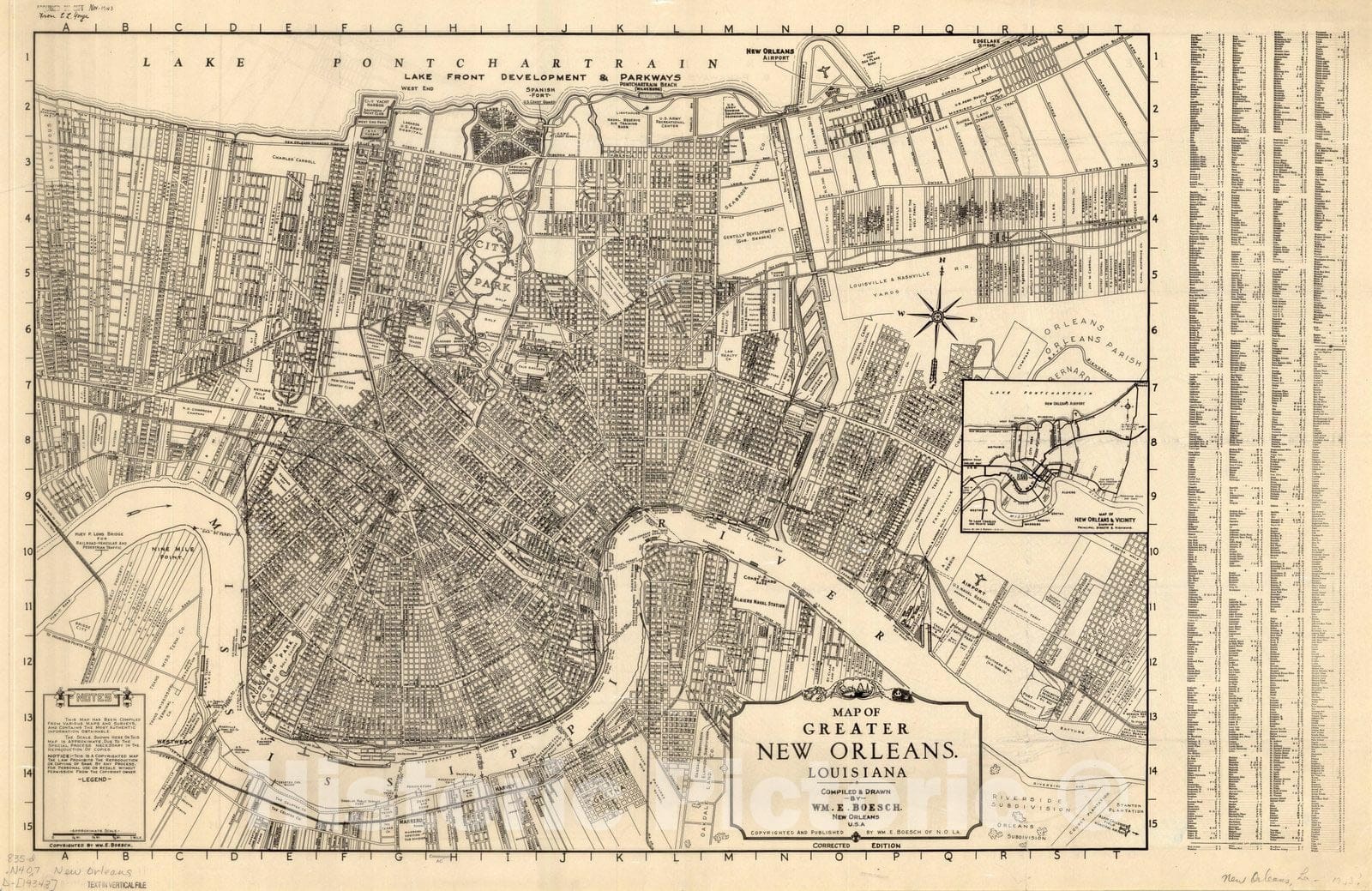 Map : New Orleans, Louisiana 1934, Map of greater New Orleans, Louisiana , Antique Vintage Reproduction