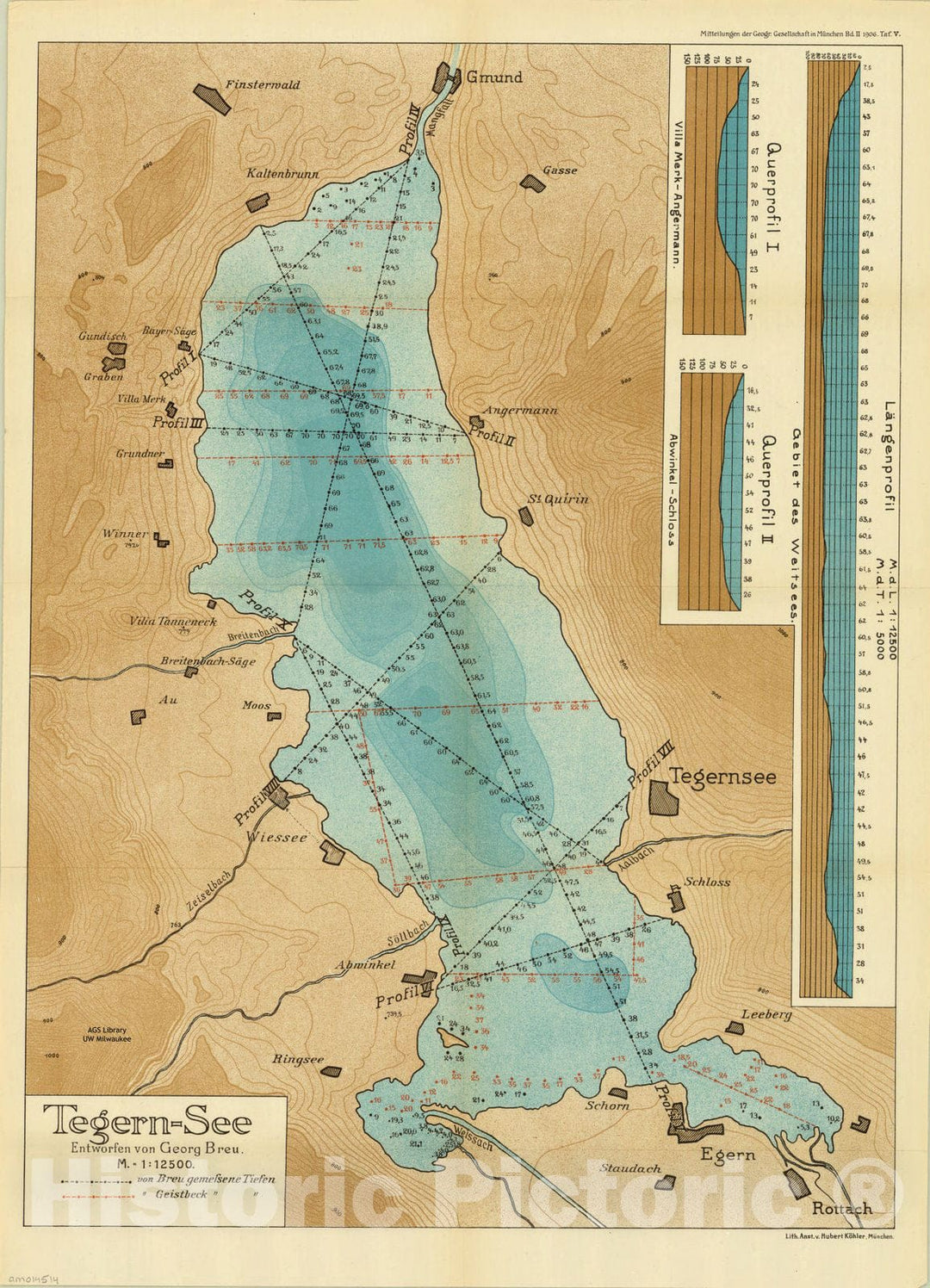 Map : Tegernsee, Germany 1906, Tegern-See , Antique Vintage Reproduction