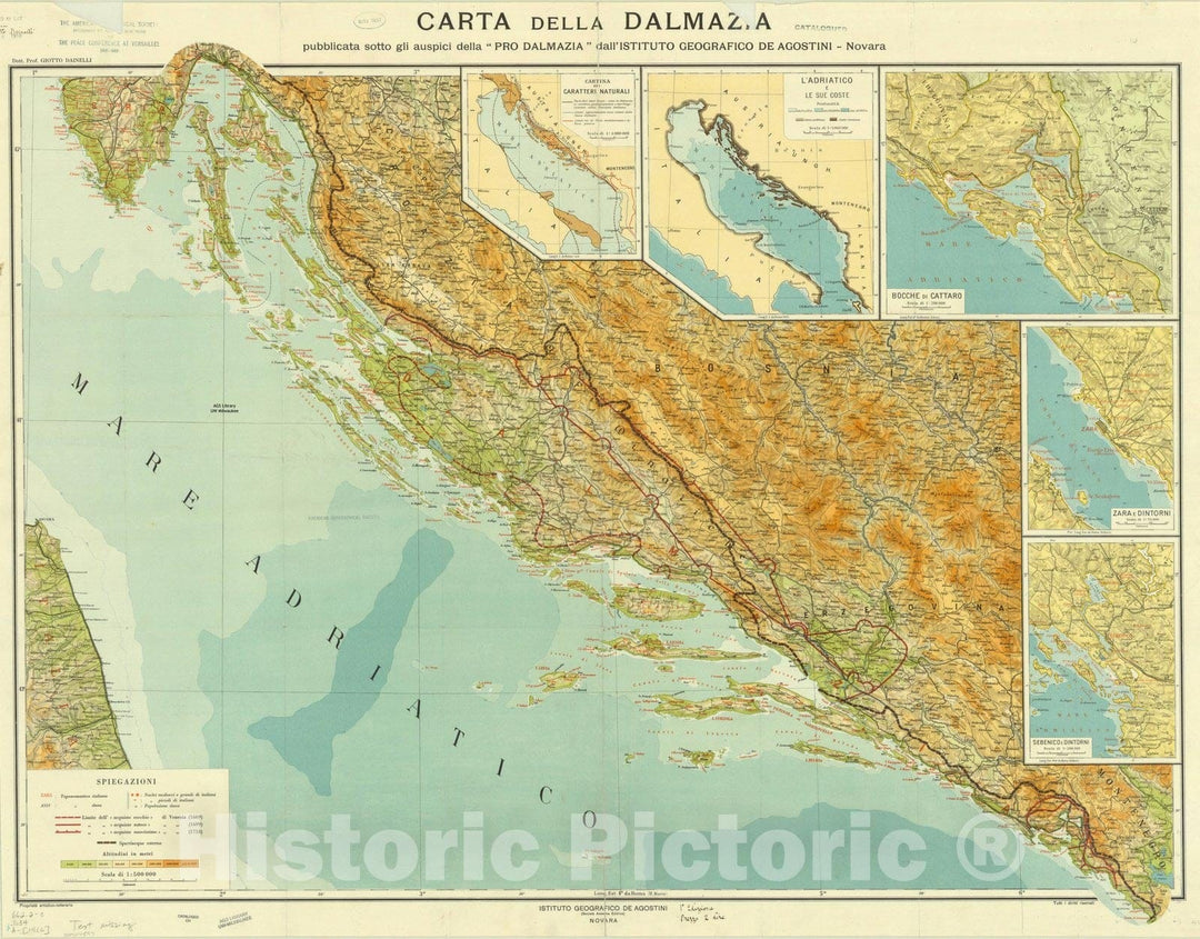 Map : Dalmatia, Croatia 1916, Carta della Dalmazia , Antique Vintage Reproduction