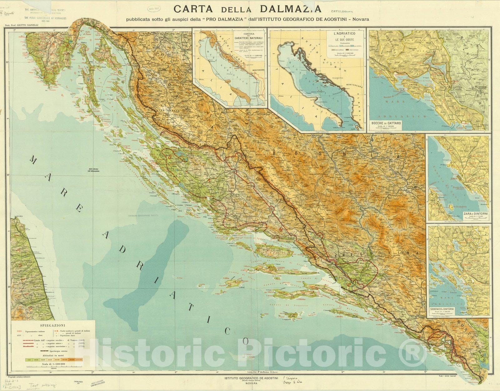 Map : Dalmatia, Croatia 1916, Carta della Dalmazia , Antique Vintage Reproduction