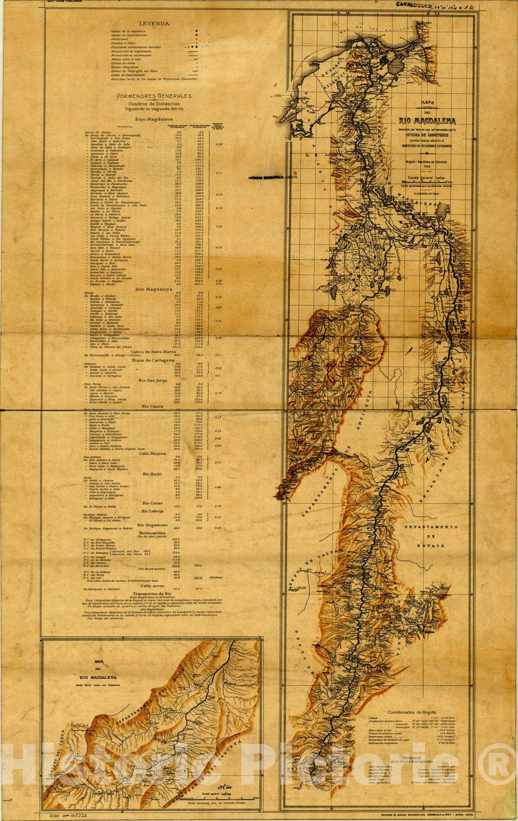 Map : Rio Magdalena (Colombia) 1920, Mapa del Rio Magdalena , Antique Vintage Reproduction