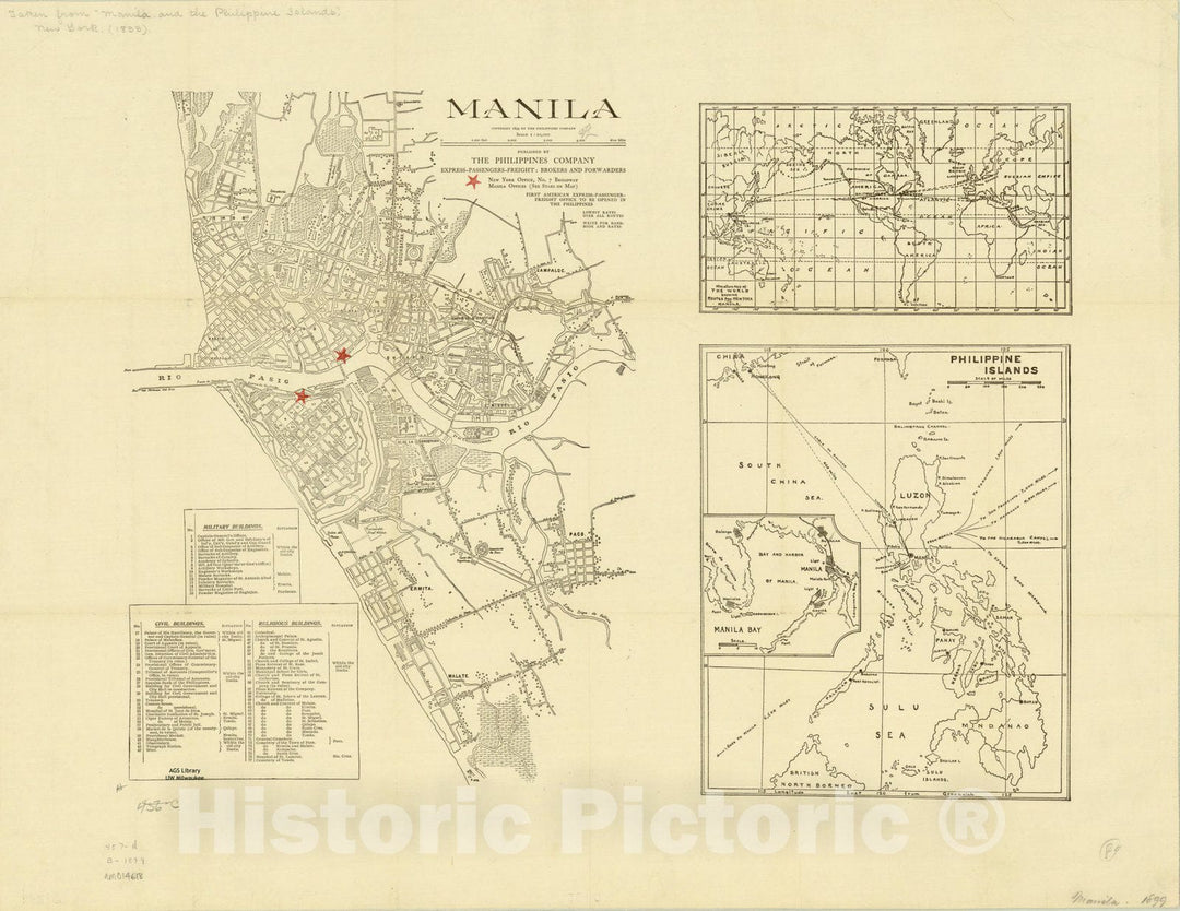 Map : Manila, Philippines 1899, Manila , Antique Vintage Reproduction