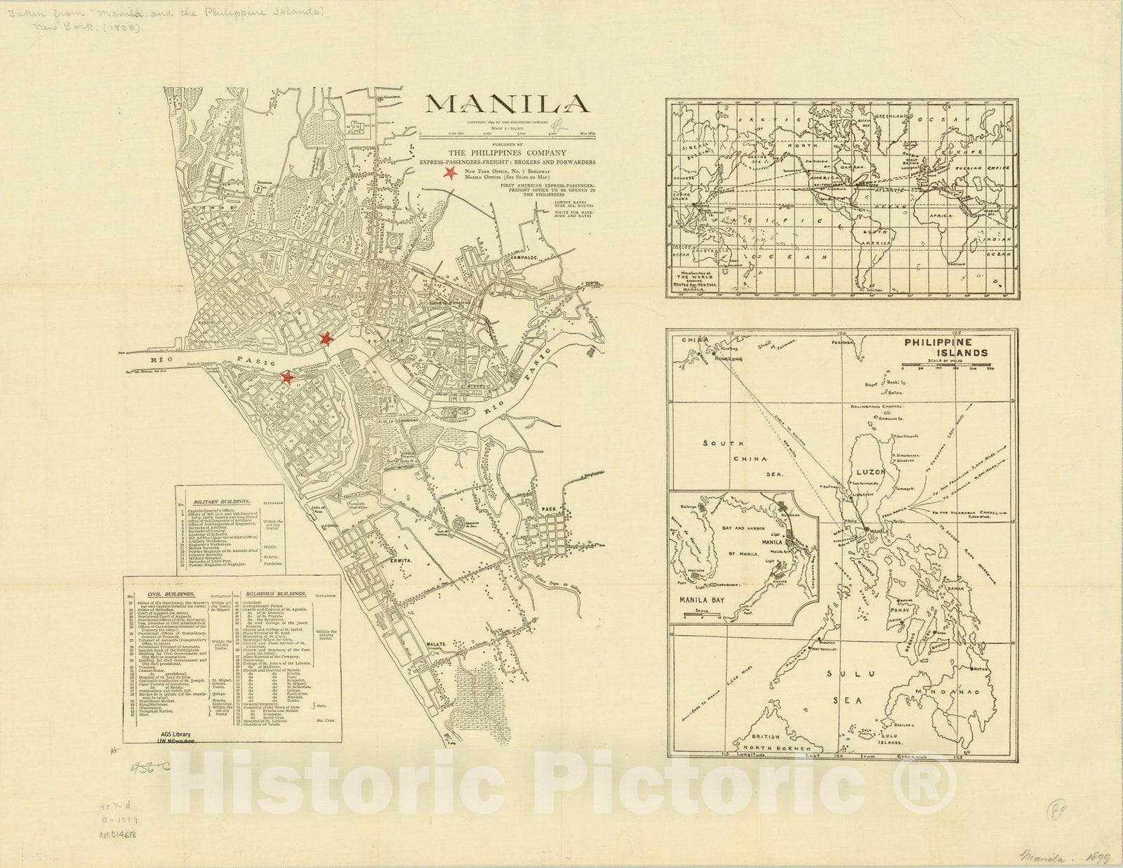 Map : Manila, Philippines 1899, Manila , Antique Vintage Reproduction