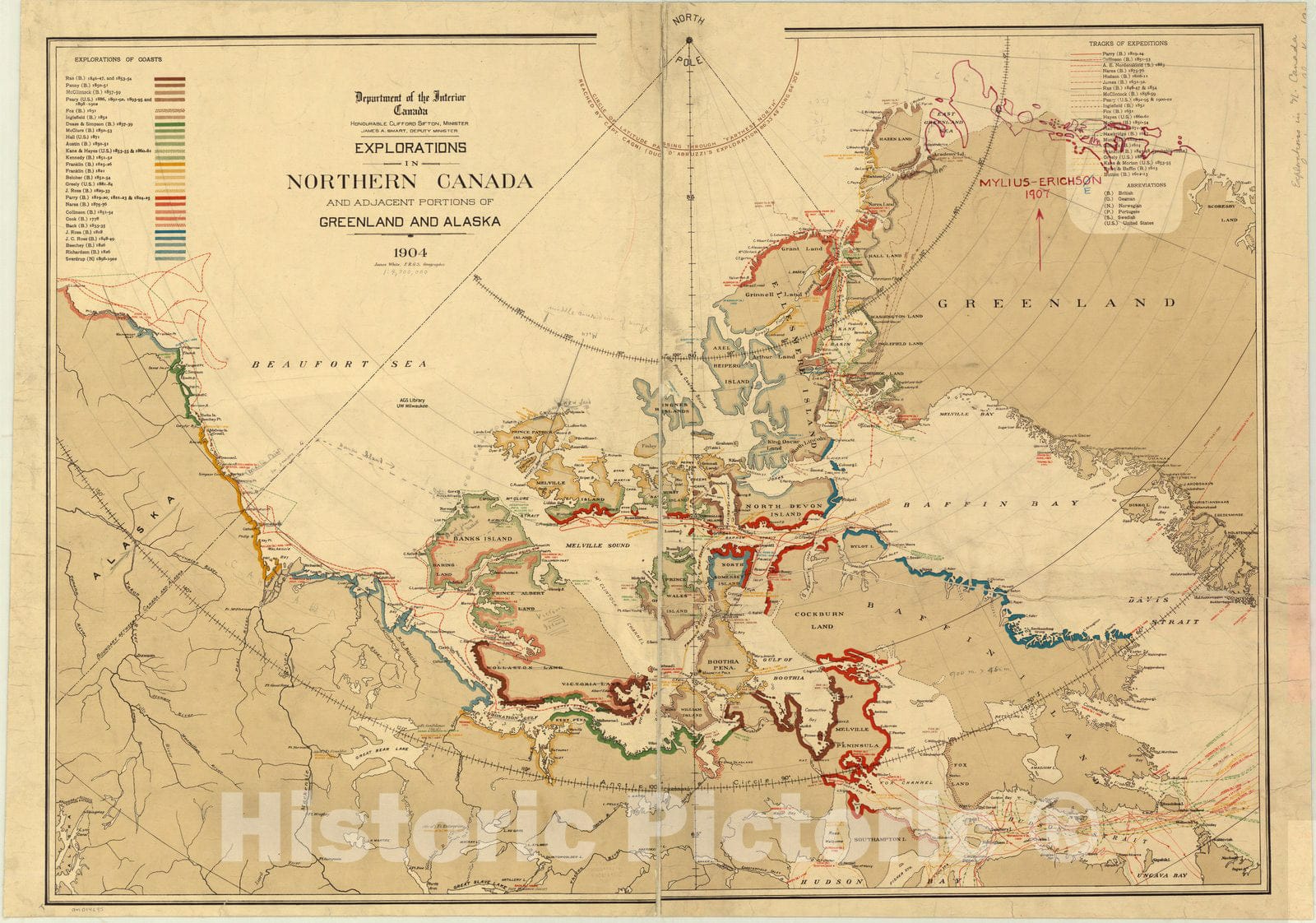 Map : Northern Canada 1904, Explorations in northern Canada and adjacent portions of Greenland and Alaska, 1904 , Antique Vintage Reproduction