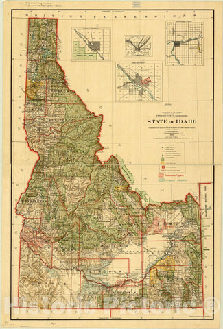 Map : Idaho 1909, State of Idaho , Antique Vintage Reproduction