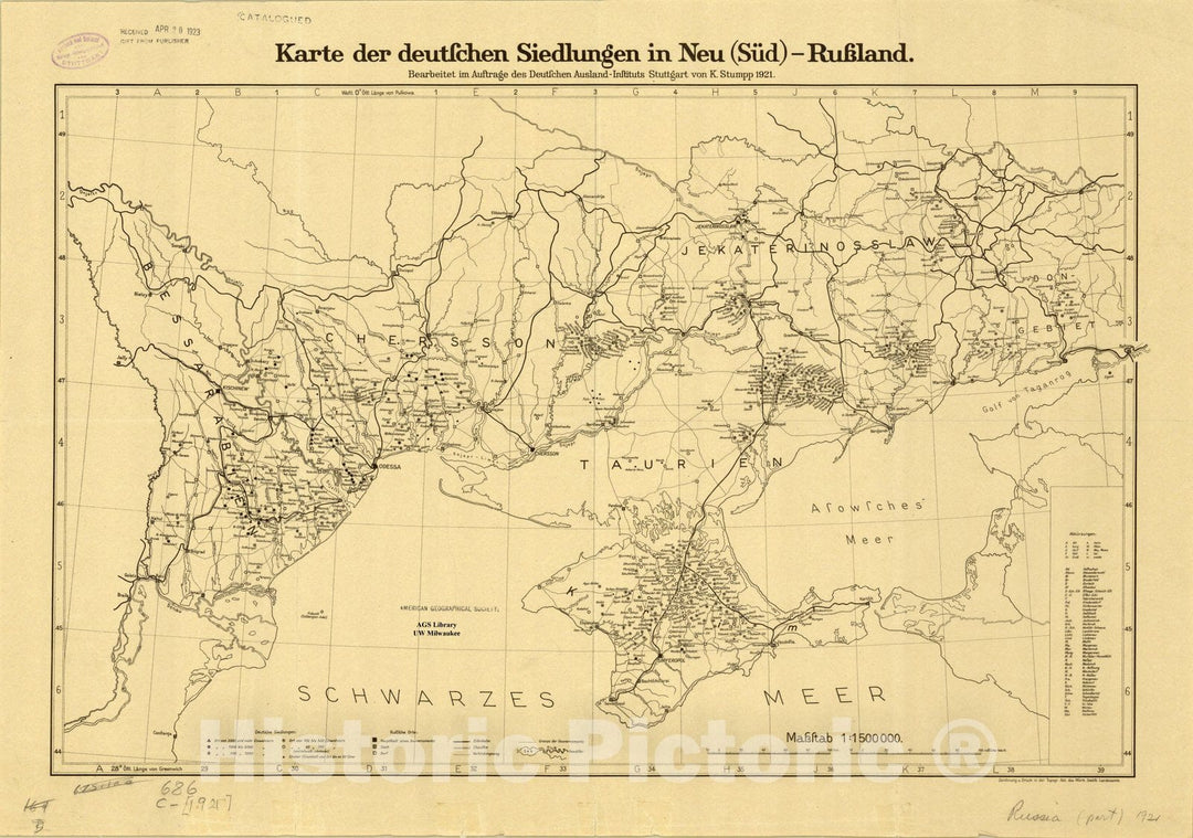 Map : Ukraine 1921, Karte der deutschen Siedlungen in Neu (Sud)-Russland , Antique Vintage Reproduction