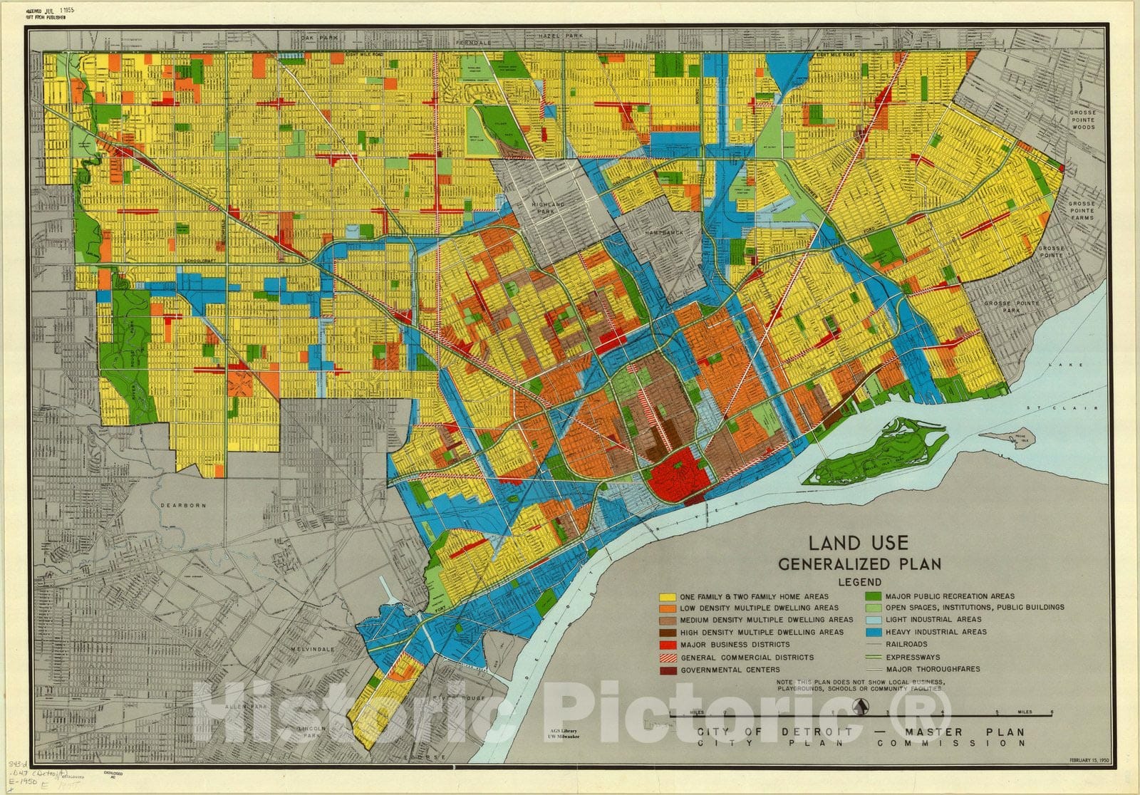 Map : Detroit, Michigan 1950, Land use, generalized plan : city of Detroit, master plan , Antique Vintage Reproduction