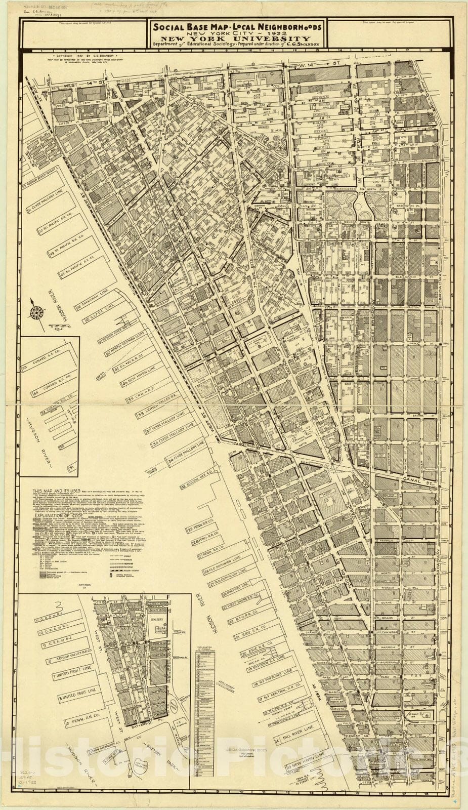 Map : New York 1933, Social base maps, local neighborhoods, New York City : [West Village, SoHo, TriBeCa, Battery Park City] 1932 , Antique Vintage Reproduction