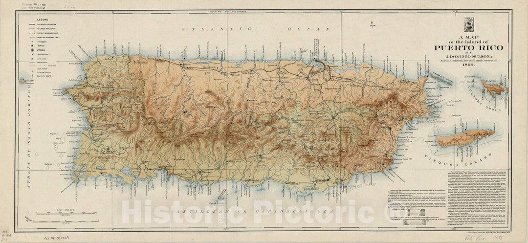 Map : Puerto Rico 1899, A map of the island of Puerto Rico , Antique Vintage Reproduction