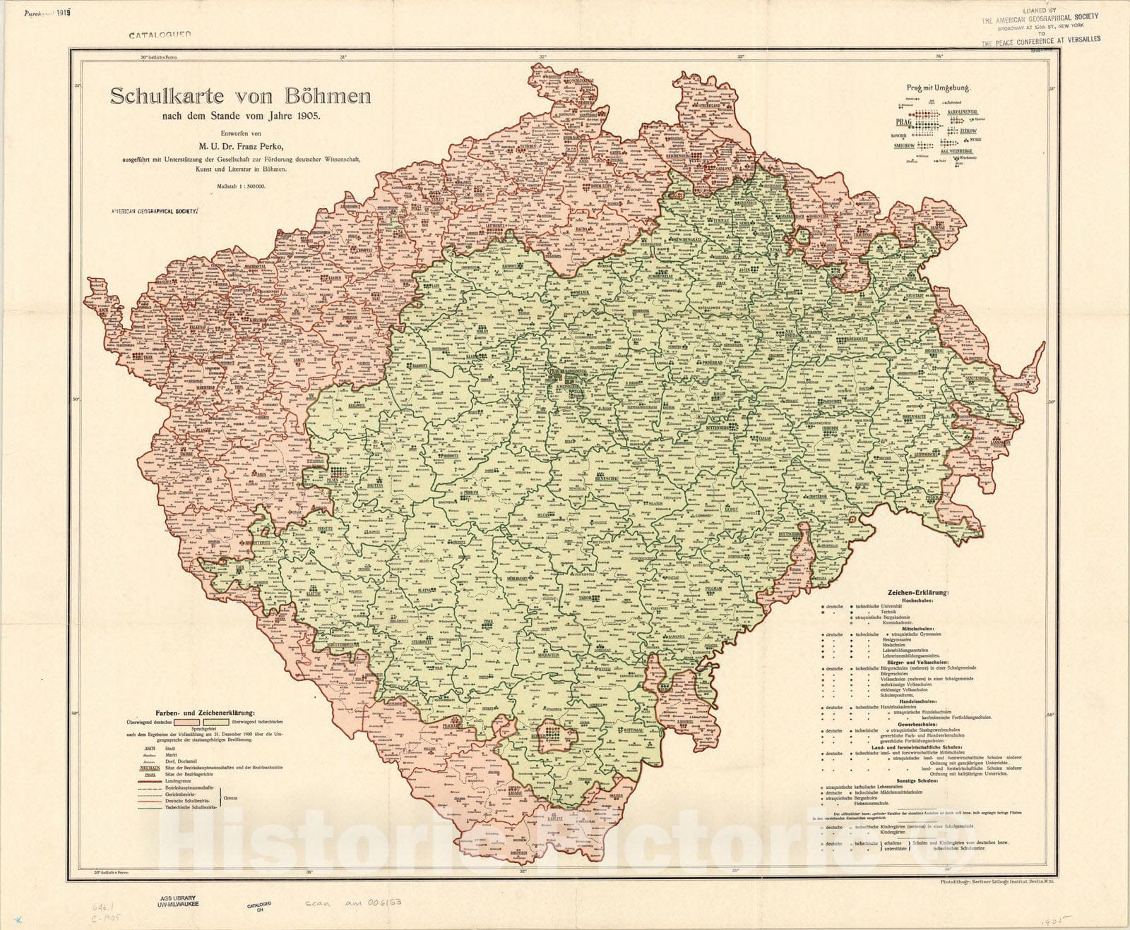 Map : Bohemia (Czech Republic) 1905 Educational institutions and languages, Schulkarte von Bohmen nach dem Stande von Jahre 1905 , Antique Vintage Reproduction