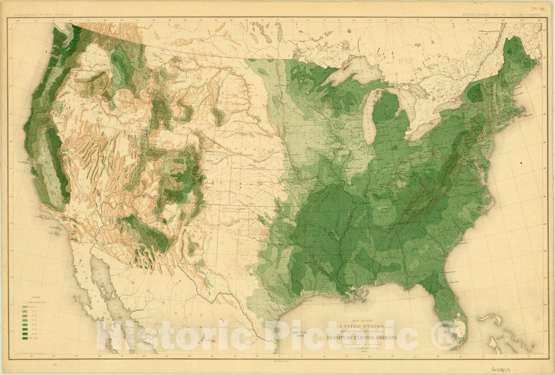 Map : North America Forest Trees 1884 5, Sixteen maps accompanying Report on forest trees of North America , Antique Vintage Reproduction