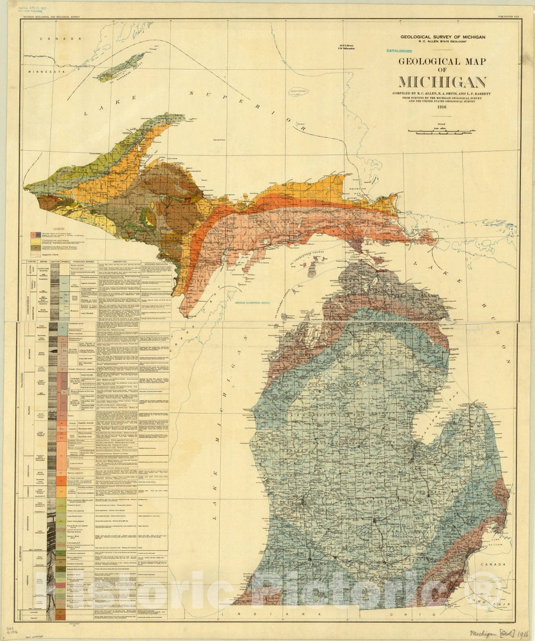 Map : Michigan 1916, Geological map of Michigan , Antique Vintage Reproduction