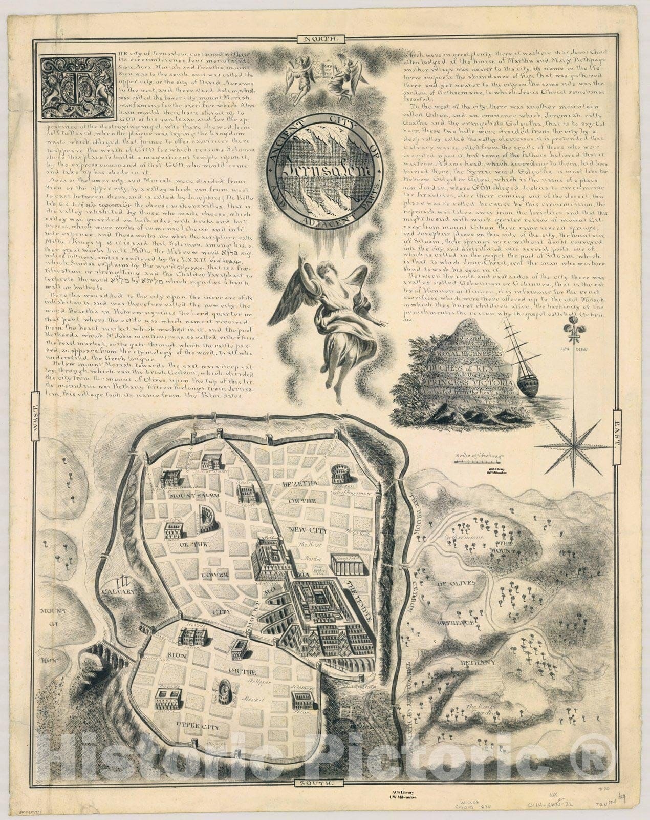 Map : Holy Land Maps #142, Map of the ancient city of Jerusalem and adjacent parts , Antique Vintage Reproduction