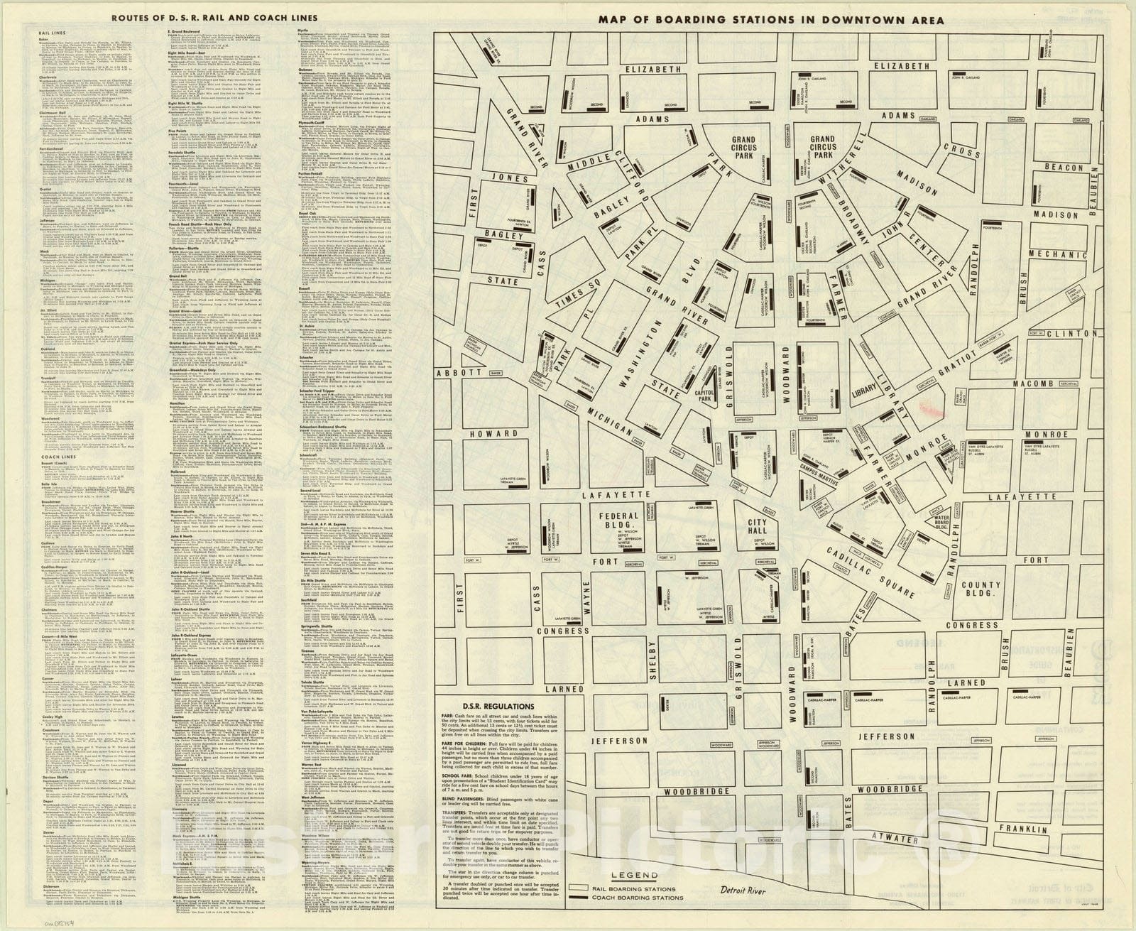 Map : Detroit, Michigan 1948 2, DSR transportation guide of 1948 , Antique Vintage Reproduction