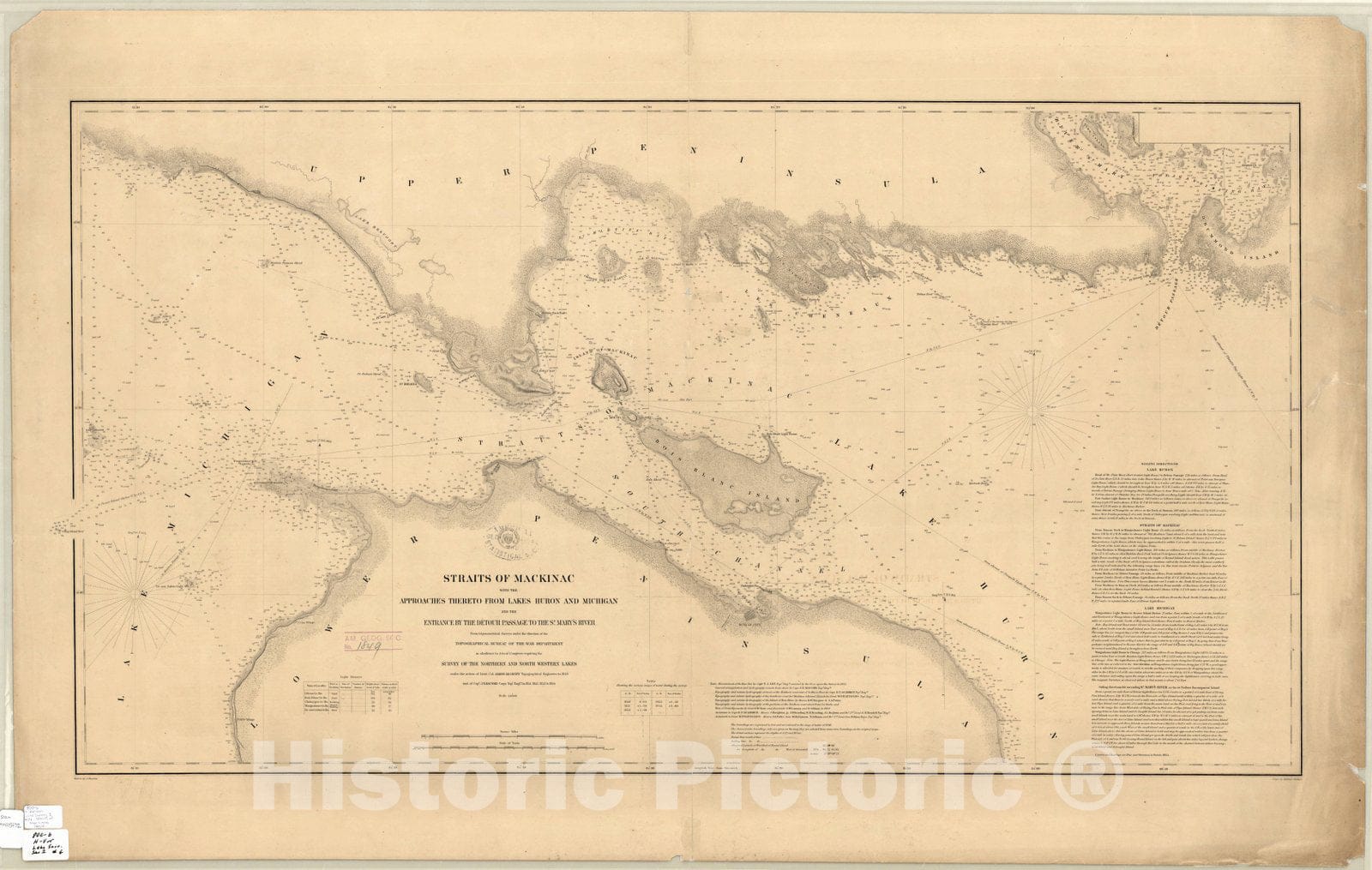 Historic Map : Mackinac, Straits of 1856, Straits of Mackinac with the approaches thereto from Lakes Huron and Michigan and the entrance by the Detour Passage to the St. Mary's River