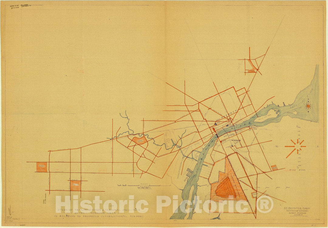 Map : Detroit, Michigan 1943, Study of transportation & terminal facilities : Detroit, Antique Vintage Reproduction