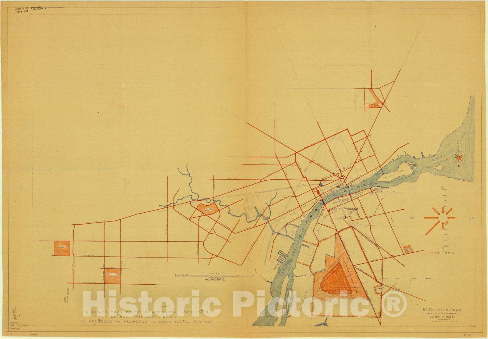 Map : Detroit, Michigan 1943, Study of transportation & terminal facilities : Detroit, Antique Vintage Reproduction