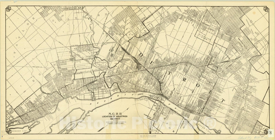 Historic Map : Detroit, Michigan 1923, M.C.R.R. location of industries, Detroit : including River Rouge, Ecorse, Wyandotte, Windsor, and North Detroit, Antique Vintage Reproduction