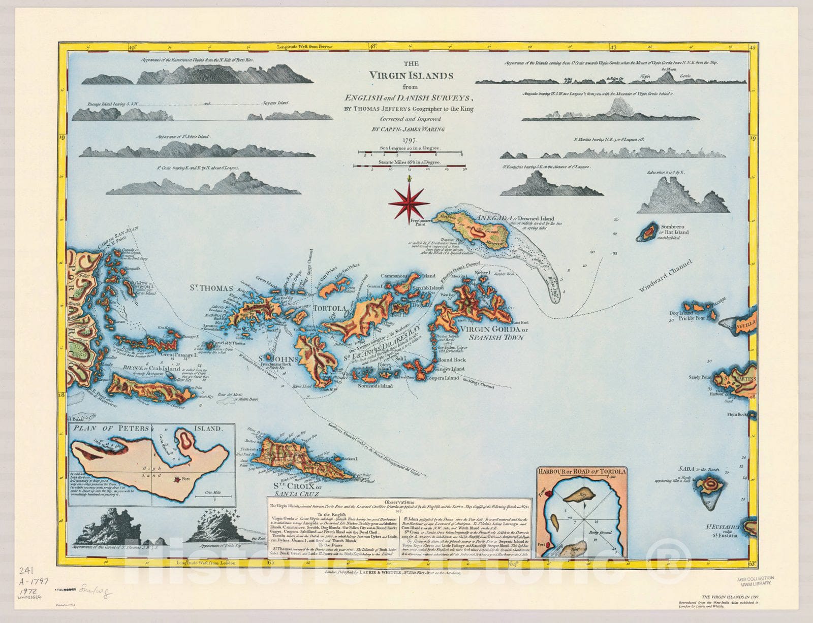 Map : Virgin Islands 1797, The Virgin Islands from English and Danish surveys, by Thomas Jefferys, geographer to the King. Corrected and improved by Captn: James Waring