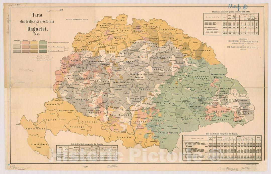 Map : Hungary 1894, Harta etnografica si electorala a Ungariei, Antique Vintage Reproduction