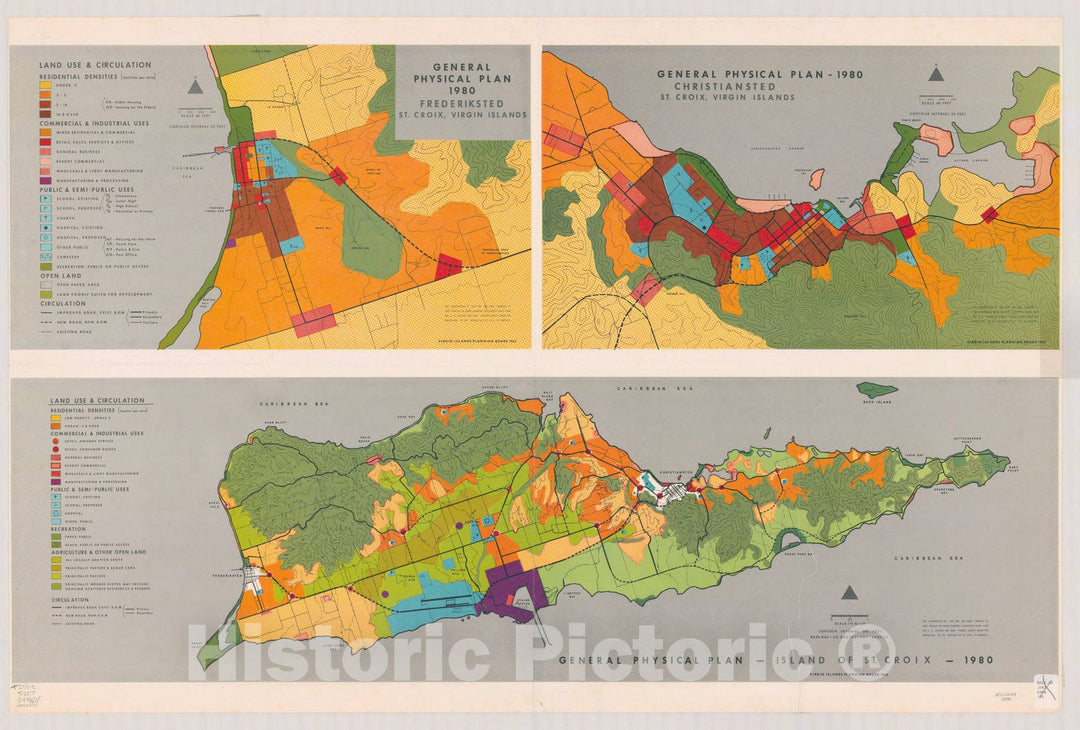 Map : Saint Croix, Virgin Islands 1964, General physical plan, Island of St. Croix, 1980 , Antique Vintage Reproduction