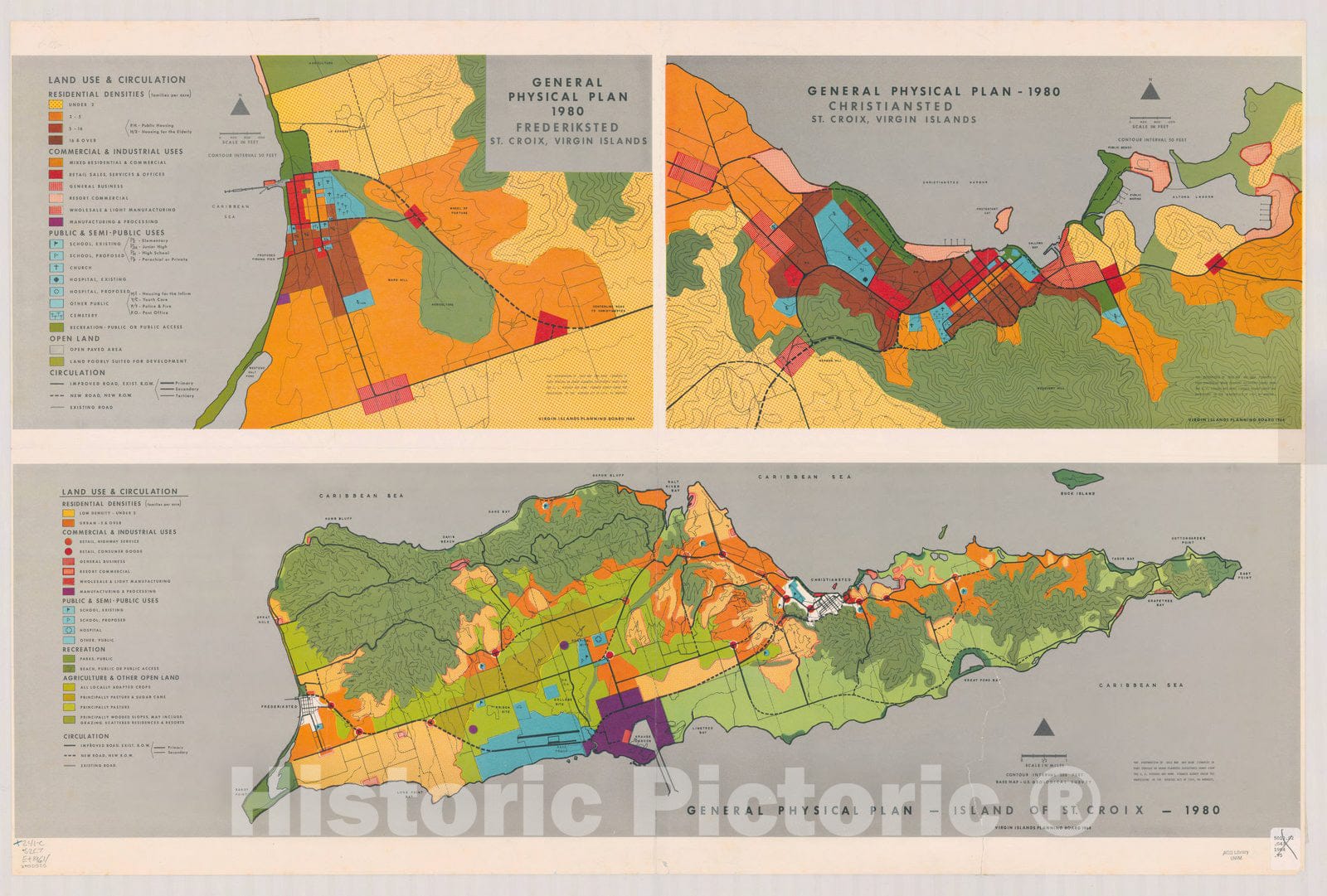 Map : Saint Croix, Virgin Islands 1964, General physical plan, Island of St. Croix, 1980 , Antique Vintage Reproduction