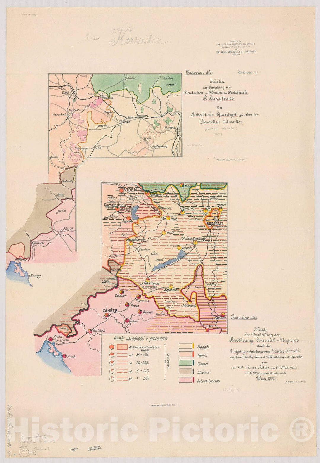 Map : Hungary 1919, [Slave Korridor], Antique Vintage Reproduction