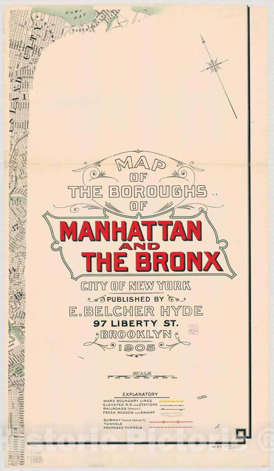 Map : Manhattan, New York 1905 2, Map of the boroughs of Manhattan and the Bronx, City of New York , Antique Vintage Reproduction