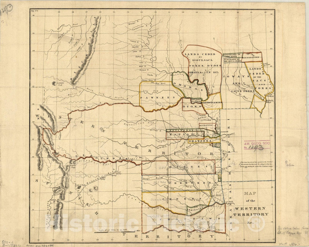 Map : Western United States 1834, Map of the Western Territory &c., Antique Vintage Reproduction