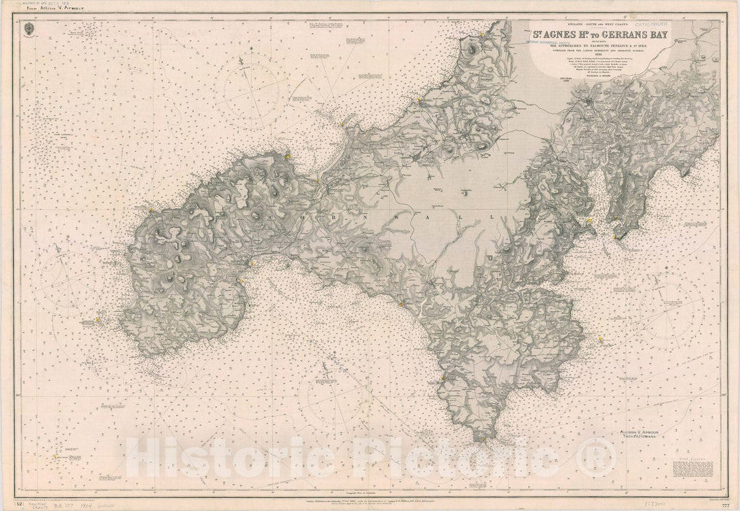 Map : England South and West Coast 1904, England, South and West coasts, St. Agnes Hd. to Gerrans Bay including the approaches to Falmouth, Penzance & St. Ives