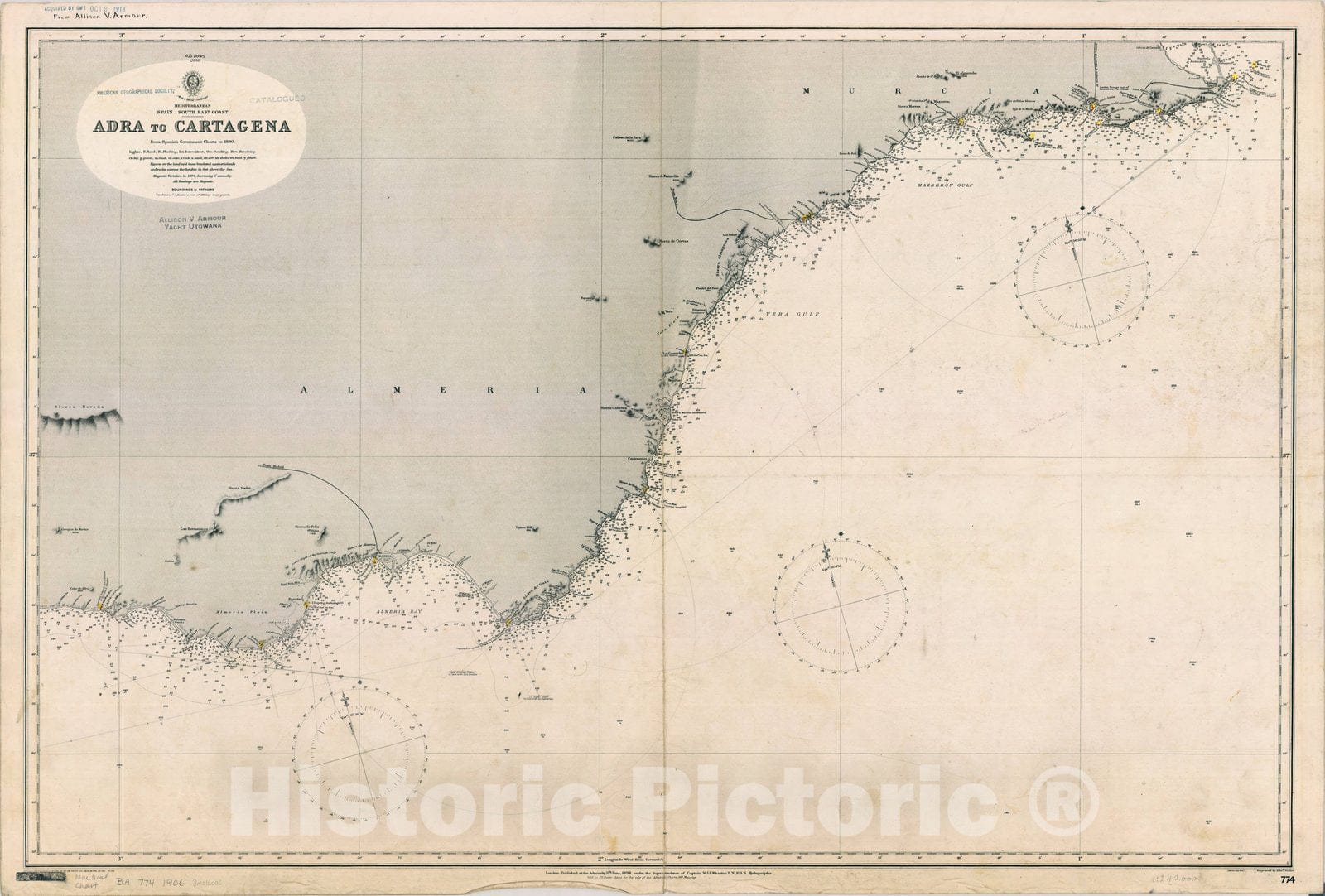 Map : Spain South East Coast 1906, Mediterranean, Spain, South East coast, Adra to Cartagena , Antique Vintage Reproduction