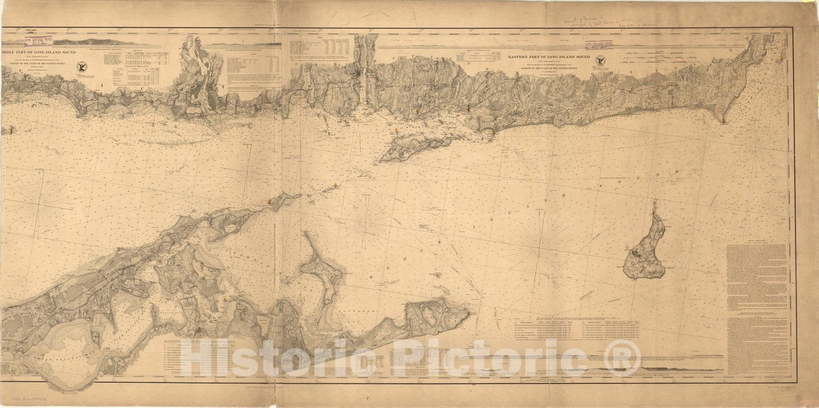 Map : Long Island Sound 1855, Long Island Sound , Antique Vintage Reproduction