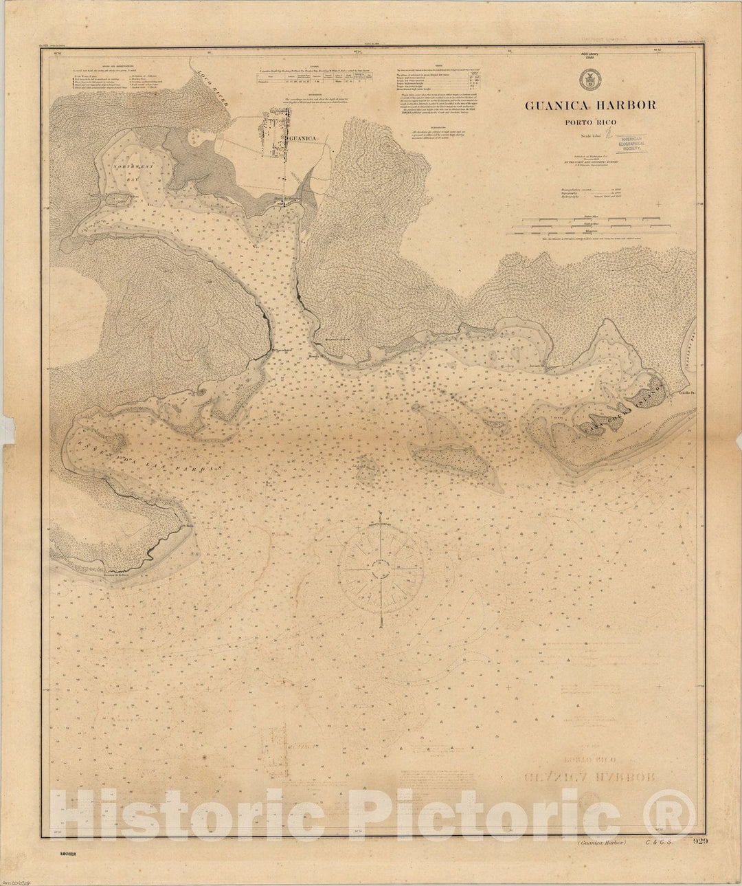 Map : Guanica Harbor, Puerto Rico 903, Guanica Harbor, Porto Rico , Antique Vintage Reproduction