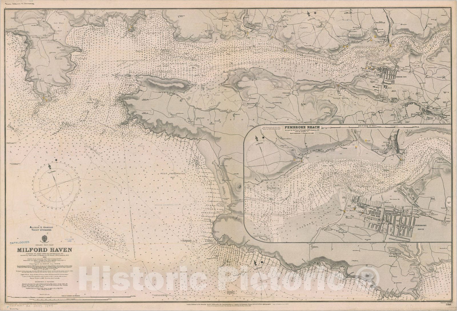 Map : Milford Haven, England 1899, England, West Coast, Milford Haven , Antique Vintage Reproduction