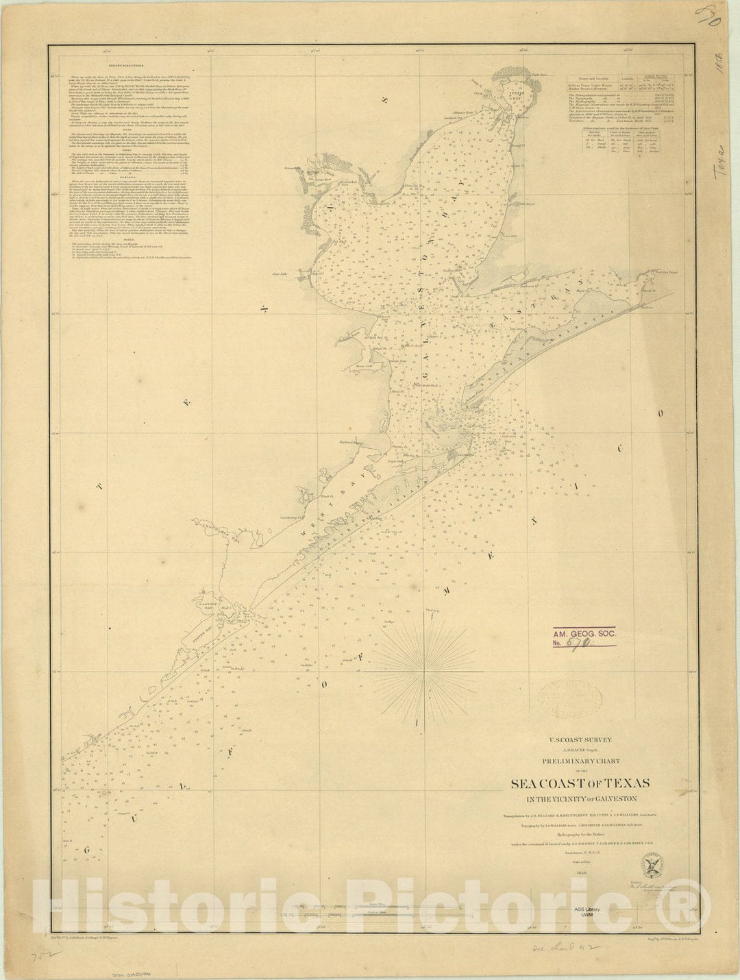 Map : Galveston, Texas 1856, Preliminary chart of the sea coast of Texas in the vicinity of Galveston , Antique Vintage Reproduction