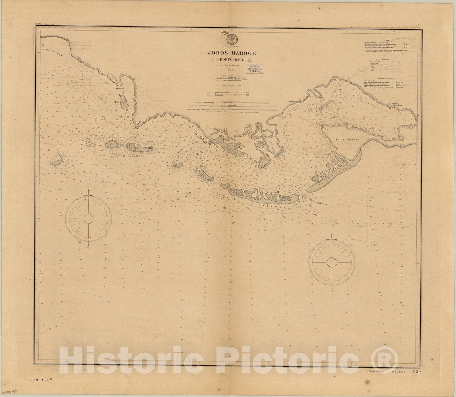 Map : Jobos Harbor, Puerto Rico 1901, Jobos Harbor, Porto Rico , Antique Vintage Reproduction