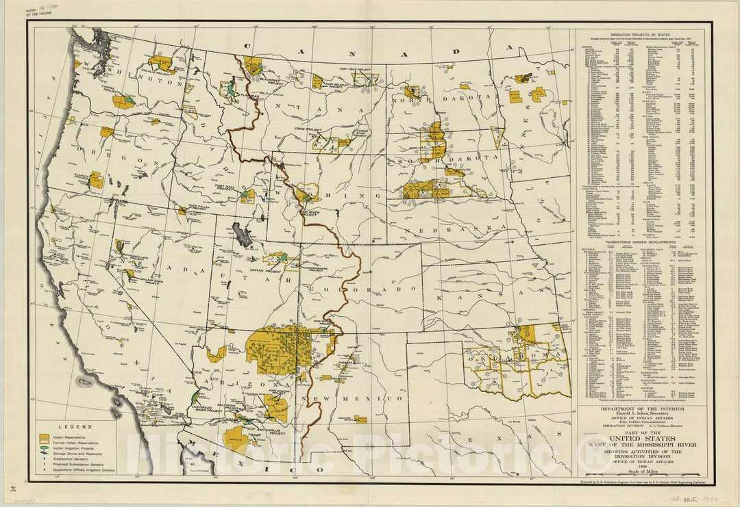 Map : United States 1938, Part of the United States west of the Mississippi River, showing activities of the Irrigation Division, Office of Indian Affairs