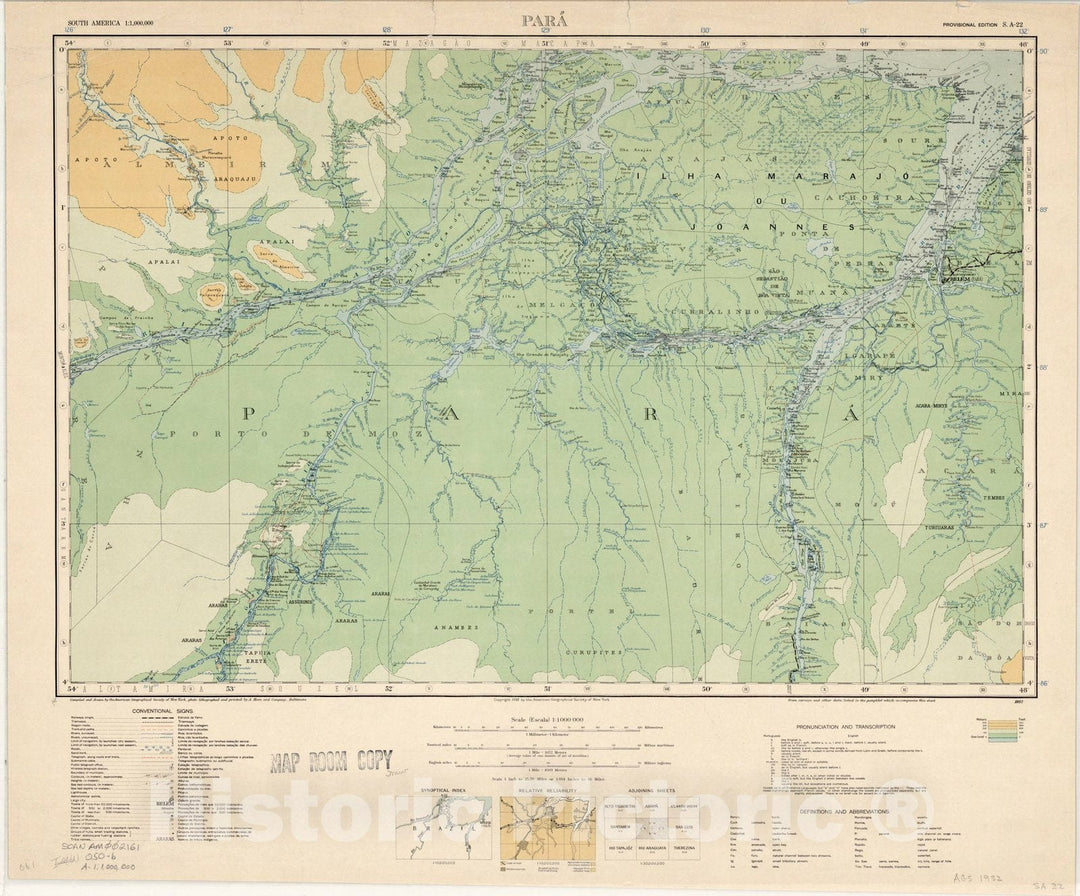 Map : Para, Brazil 1932, Map of Hispanic America, Antique Vintage Reproduction