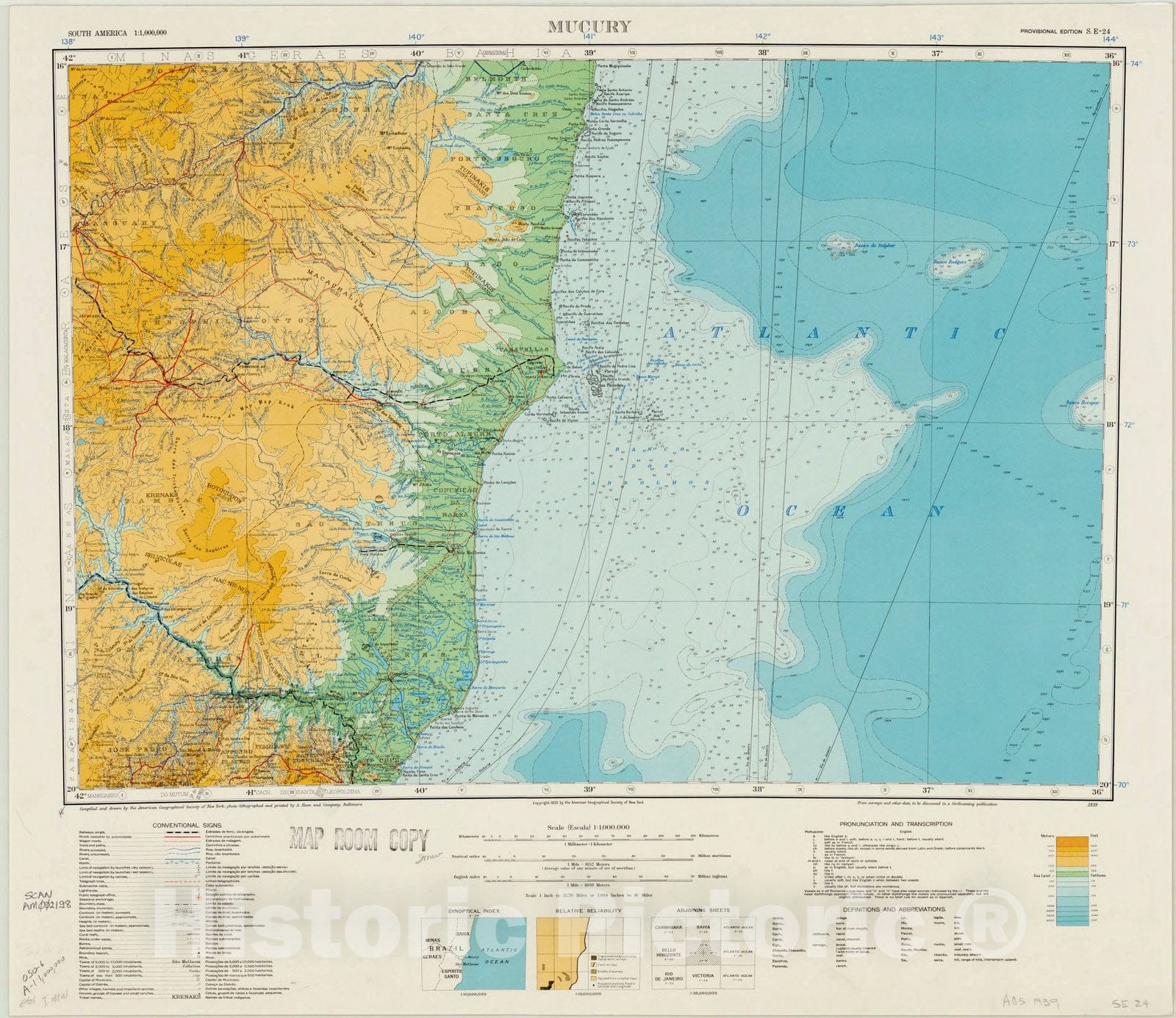 Map : Mucury, Brazil 1939, Map of Hispanic America, Antique Vintage Reproduction